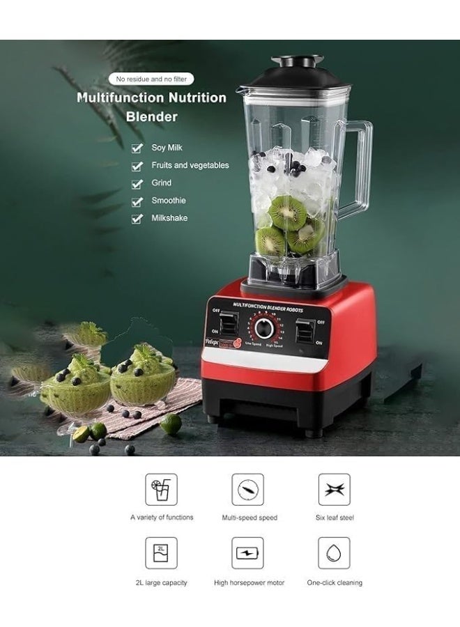 5500W High Speed Blender 2.5L, Ice Crusher, Smoothie Maker, Juice Mixer, Coffee Grinder, Dry & Wet Blender, Nut Chopper, Spice Grinder, Food Processor for Home Kitchen – Red Black. Electric Blender with Multi-functional Grain Grinder 2.5 liter Adjustable - Image 4