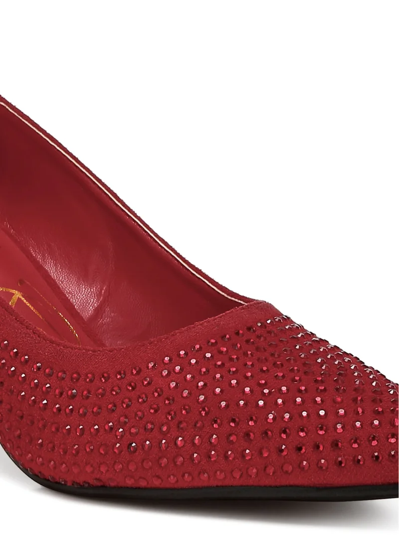 London Rag Rhinestones Embellished Pumps in Red