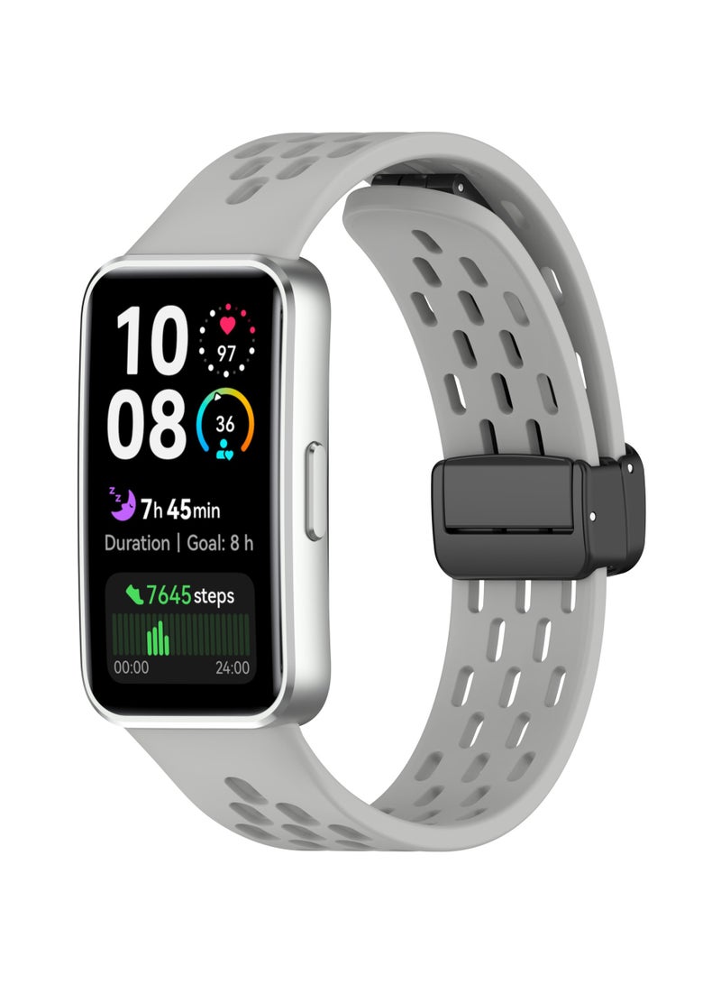 Magnetic Silicone Band Compatible with Huawei Band 10/9/ 8, Soft Silicone Sport Strap (Grey) - Image 1