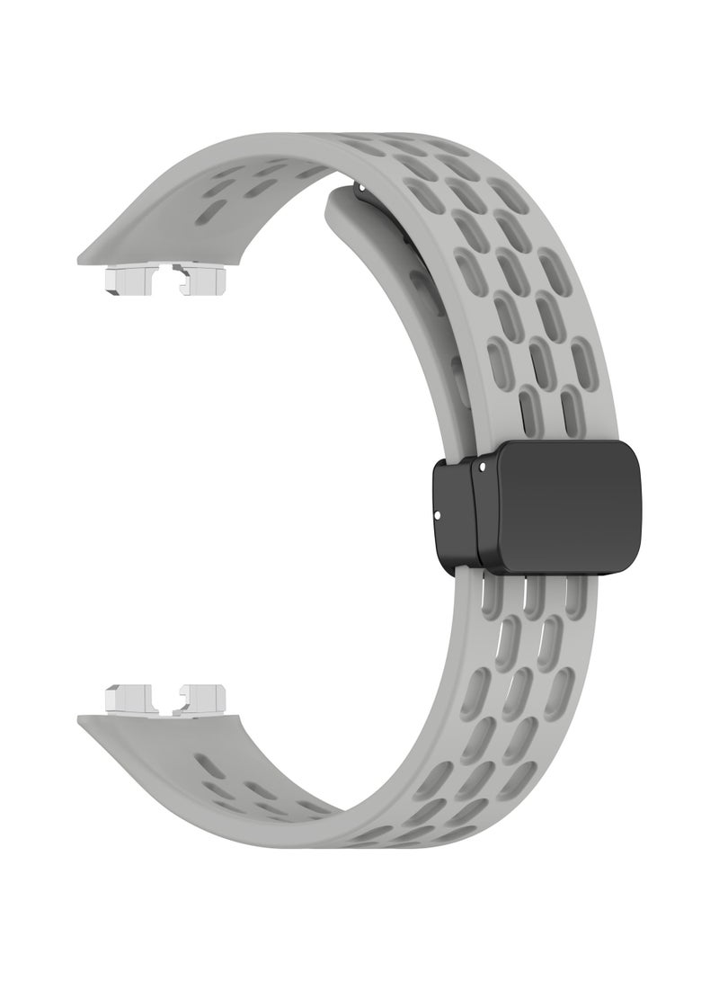 Magnetic Silicone Band Compatible with Huawei Band 10/9/ 8, Soft Silicone Sport Strap (Grey) - Image 4