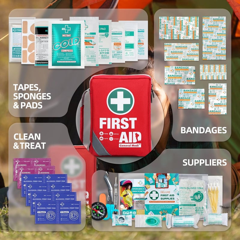 General Medi First Aid Kit - Small Compact First Aid Kit Bag(175 Piece) - Reflective Bag Design- Includes Instant Cold Pack, Emergency Blanket for Travel, Home, Office, Vehicle,Camping - Image 5