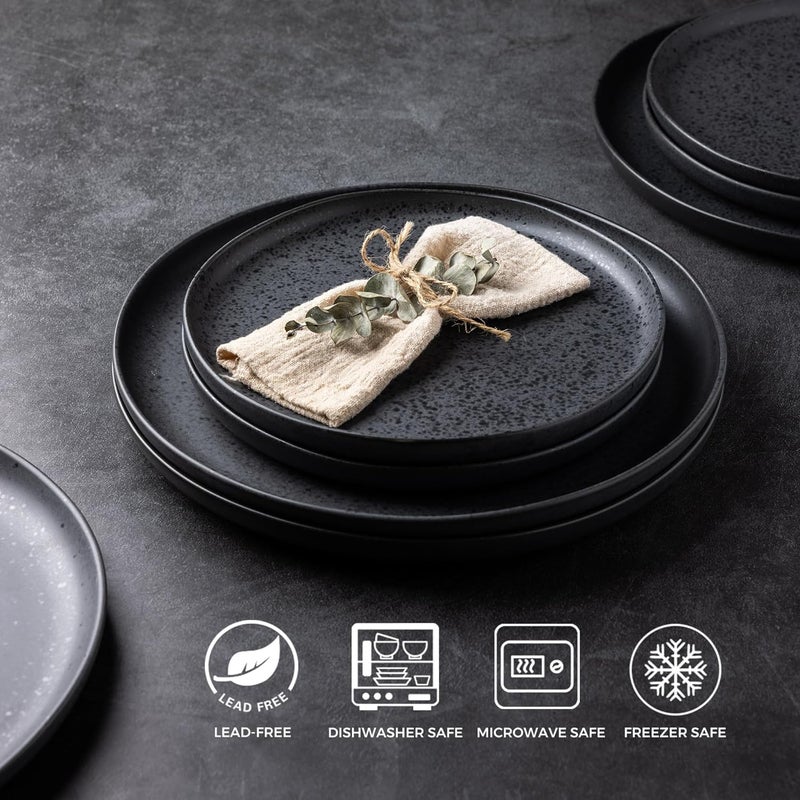 AmorArc Ceramic Dinnerware Sets Wavy Rim Stoneware Plates and Bowls Sets Highly Chip and Crack Resistant  Dishwasher  Microwave Dishes set Service for 4 12pcSpeckled Matte Black - Image 3