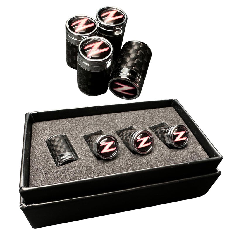 PRO SPEC IMPORTS Z Logo Carbon Fibre Tire Valve Stem caps for Nissan Fairlady Z3 350Z Z32 300ZX Z34 370Z RZ34 400Z Z31 240Z 260Z 280Z Wheel tire Accessories Gift Box