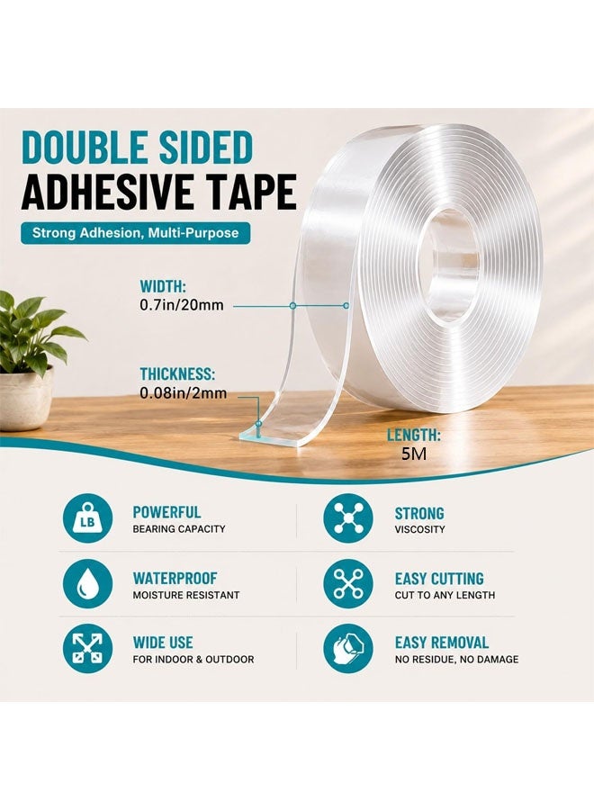 Extra Strong Double Sided Tape Heavy Duty Removable  | 5 Meters Clear Sticky Nano Adhesive Wall Tape Heavy-Duty Double-Sided Nano Tape for Hanging Picture, Poster, Carpet, Photo Deco - Image 2