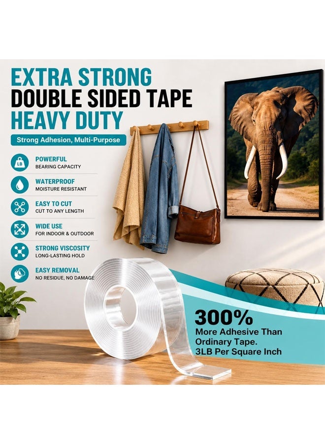 Extra Strong Double Sided Tape Heavy Duty Removable  | 5 Meters Clear Sticky Nano Adhesive Wall Tape Heavy-Duty Double-Sided Nano Tape for Hanging Picture, Poster, Carpet, Photo Deco - Image 4