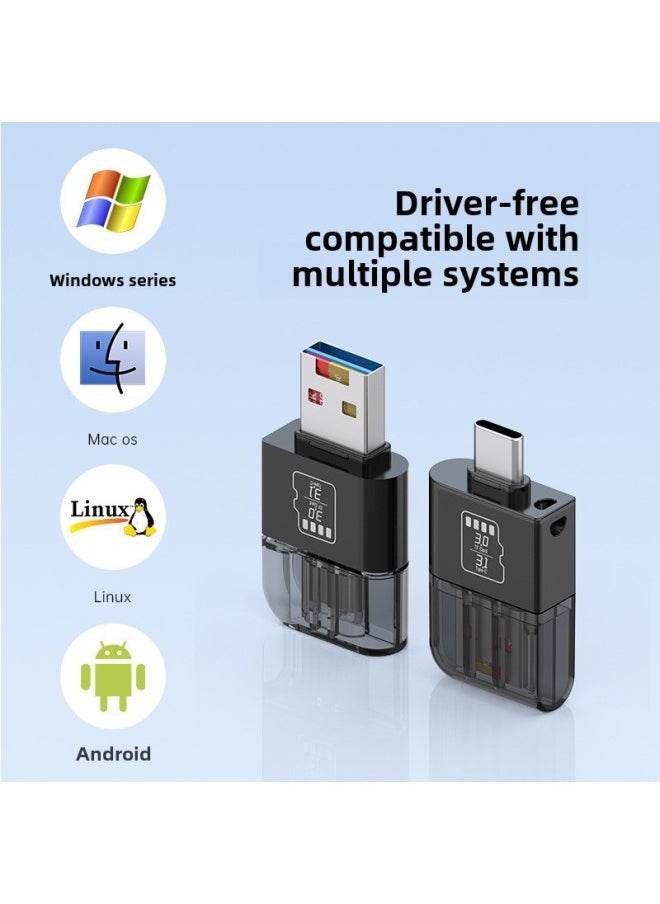 Generic - 3.1 High Speed Card Reader TF Hidden Card Reader Universal Typec Mobile Phone Computer 5Gbps Universal Card Reader-Color:Silver 3.1 High-speed Tf + Usb To Tc Adapter - Image 1