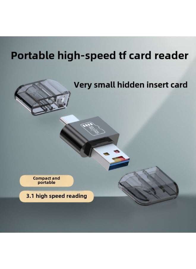 Generic - 3.1 High Speed Card Reader TF Hidden Card Reader Universal Typec Mobile Phone Computer 5Gbps Universal Card Reader-Color:Silver 3.1 High-speed Tf + Usb To Tc Adapter - Image 1