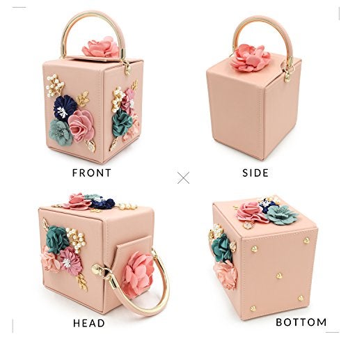 Milisente Evening Clutch Bag for Women Floral Square Box Evening Bags Crossbody Shoulder handBags Flower Wedding Clutch Purse (Light Pink) - Image 5