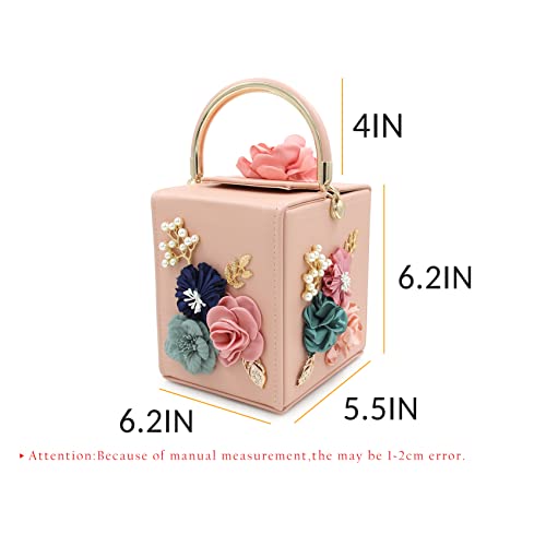 Milisente Evening Clutch Bag for Women Floral Square Box Evening Bags Crossbody Shoulder handBags Flower Wedding Clutch Purse (Light Pink) - Image 3