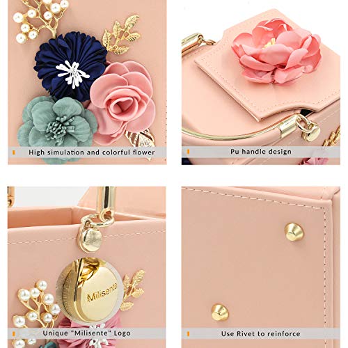 Milisente Evening Clutch Bag for Women Floral Square Box Evening Bags Crossbody Shoulder handBags Flower Wedding Clutch Purse (Light Pink) - Image 4