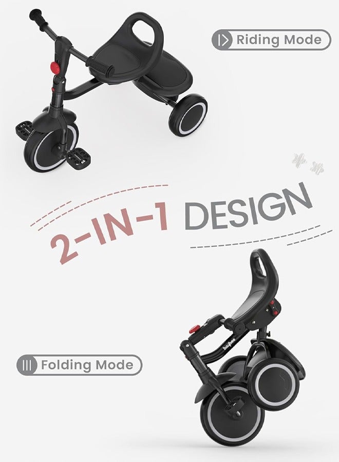 BAYBEE Foldable 2 in 1 Tricycle for Kids Baby Smart Plug & Play Kids Tricycle Cycle with Rear Storage Basket & 3 Wheels Tricycle Bicycle Baby Tricycle Cycle for Kids 2 to 5 Years Boy Girl Black - Image 2
