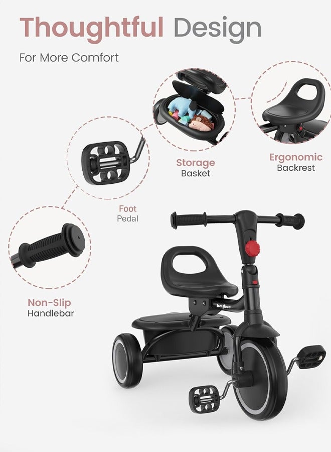 BAYBEE Foldable 2 in 1 Tricycle for Kids Baby Smart Plug & Play Kids Tricycle Cycle with Rear Storage Basket & 3 Wheels Tricycle Bicycle Baby Tricycle Cycle for Kids 2 to 5 Years Boy Girl Black - Image 3
