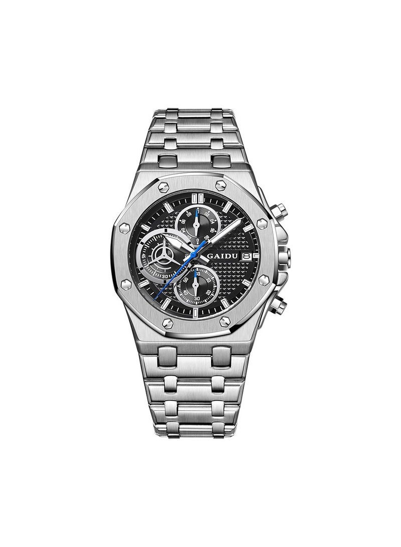 xozgdovg Multifunctional sports watches men's watches wholesale steel waterproof quartz watches /KD8856 silver shell black silver steel belt 