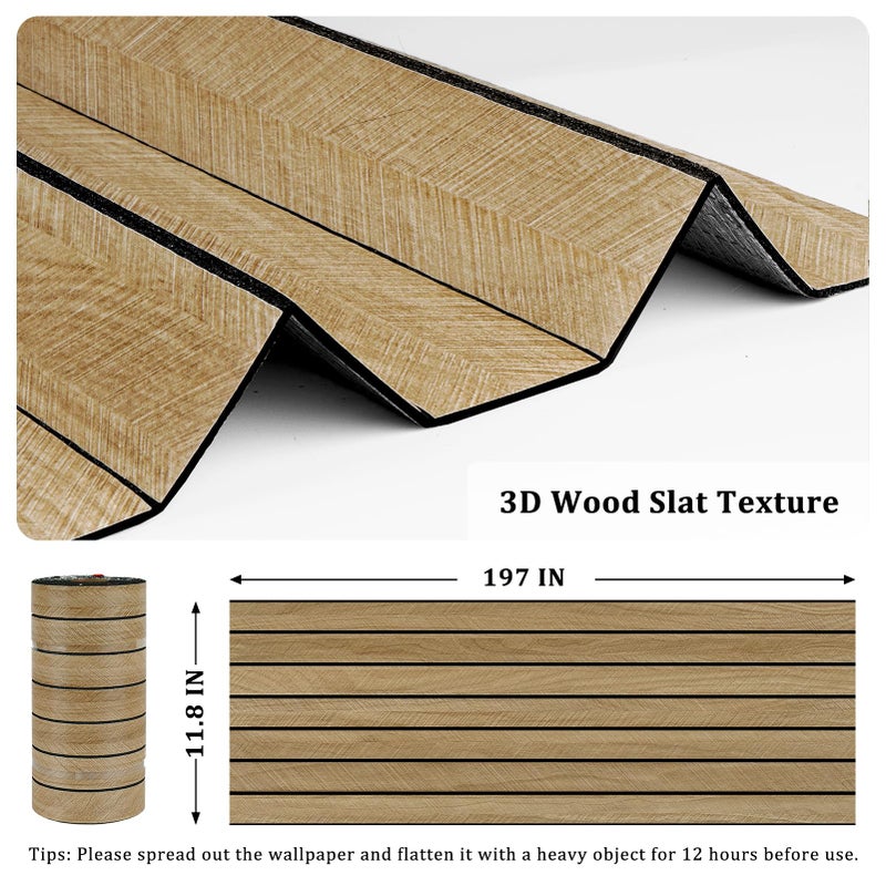 STICKEEP 3D Brown Wood Wall Panels 197"x11.8" Acoustic Slat Wall Paneling Peel and Stick Wood Panels Self Adhesive Flexible Veneer Wooden Slats Wallpaper for Bedroom Living Room Workshop Wall Decor - Image 3