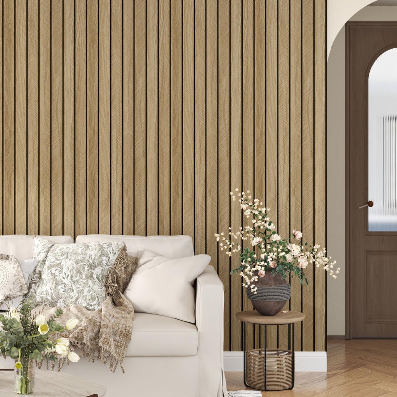 STICKEEP 3D Brown Wood Wall Panels 197"x11.8" Acoustic Slat Wall Paneling Peel and Stick Wood Panels Self Adhesive Flexible Veneer Wooden Slats Wallpaper for Bedroom Living Room Workshop Wall Decor - Image 2