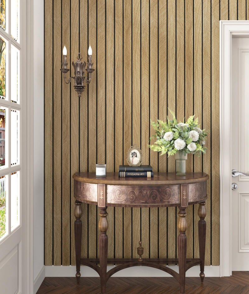 STICKEEP 3D Brown Wood Wall Panels 197"x11.8" Acoustic Slat Wall Paneling Peel and Stick Wood Panels Self Adhesive Flexible Veneer Wooden Slats Wallpaper for Bedroom Living Room Workshop Wall Decor - Image 5