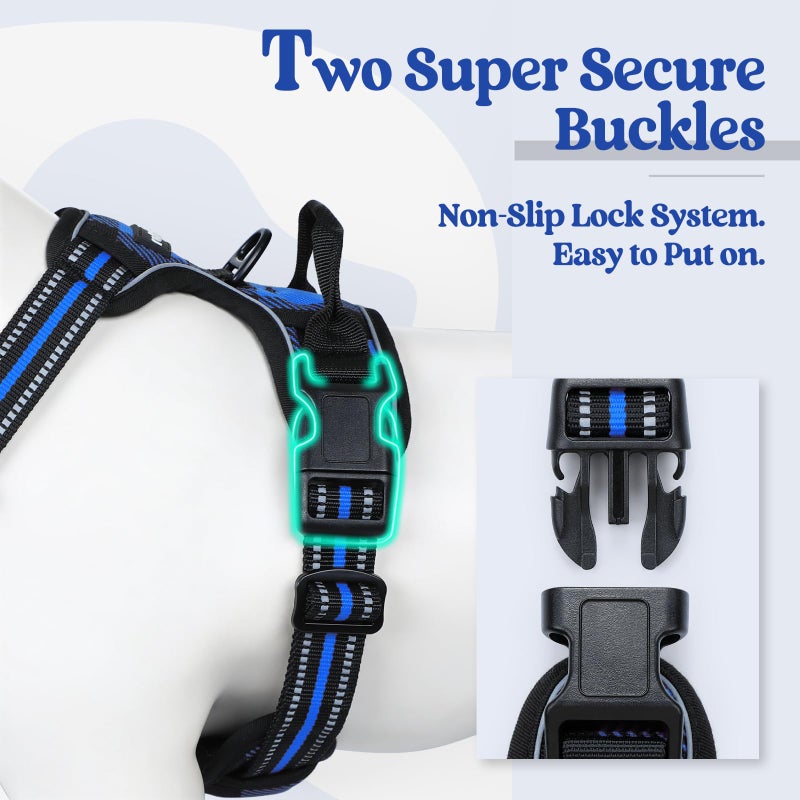 rabbitgoo Dog Harness No Pull with 2 Leash Clips, Adjustable Soft Padded, Reflective Oxford No Choke Pet Vest with Easy Control Handle for Large Dogs, Blue Plaid, L - Image 3
