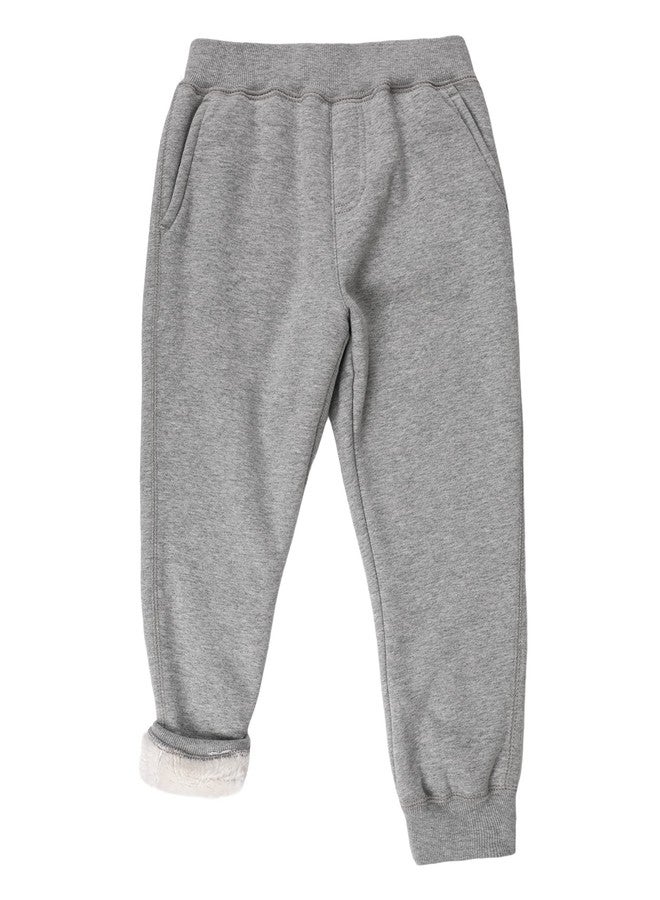 Yeokou Unisex Boys Girls Kid's Sherpa Lined Athletic Jogger Fleece Sweatpants, Lightgrey, Large - Image 2