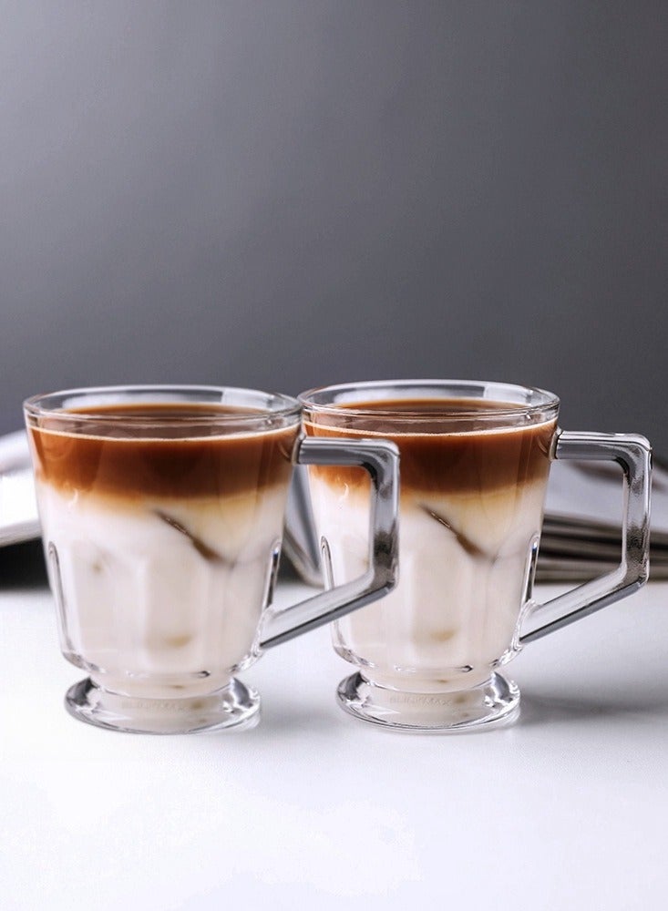 Set of 2,11 Oz Glass Coffee Mugs with Handle, Insulated Layer Coffee Cups, Clear Borosilicate Glass Mugs, Gift for Cappuccino, Tea, Latte, Espresso, Hot Beverage, Wine  - Image 1