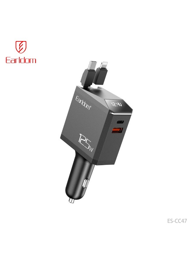 Earldom Portable Car Charger CC47 125 W Multi-Port Car Adapter (USB-C + USB + Lightning Compatible) - Image 1