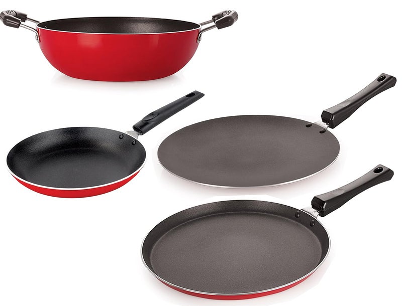 Nirlon Nirlon NonStick Aluminium Cookware Set 4Pieces Red 26_CT_KD14_TP_FT11  - Image 1
