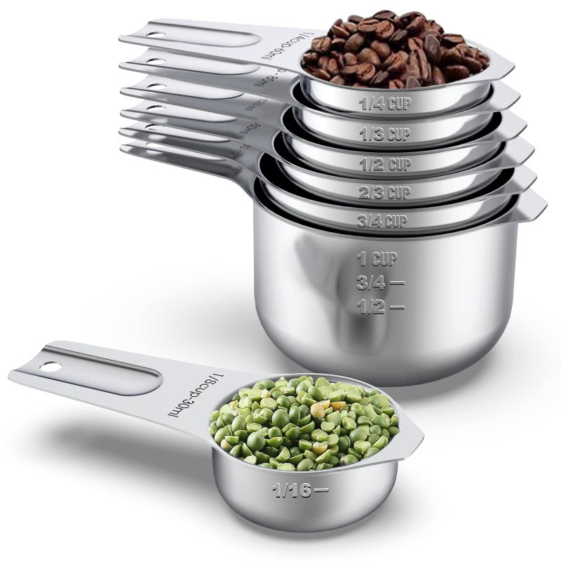 Stainless Steel Measuring Cups Wildone Metal Measuring Cups Set with Easy to Read Markings for Measuring Dry or Liquid Ingredients Set of 7