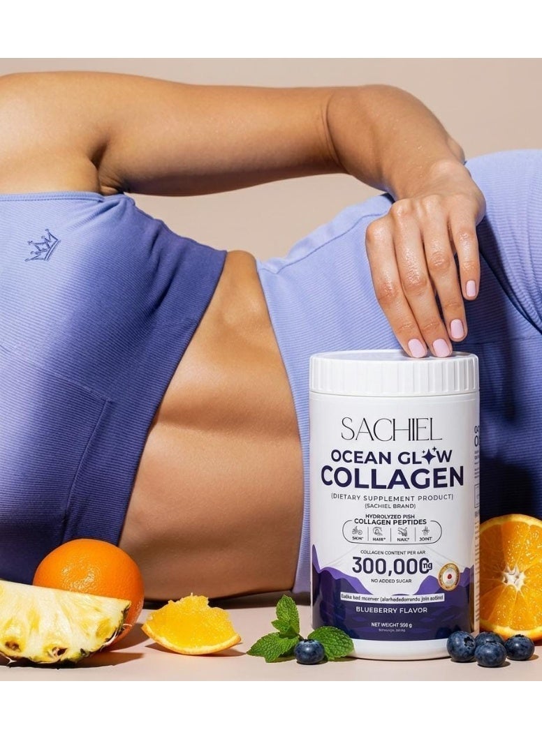 Sachiel Ocean Glow Japanese Marine Collagen 300,000mg | Hydrolyzed Fish Collagen Peptides | Anti-Aging & Skin Elasticity Support | Blueberry Flavor | Halal UAE - Image 5