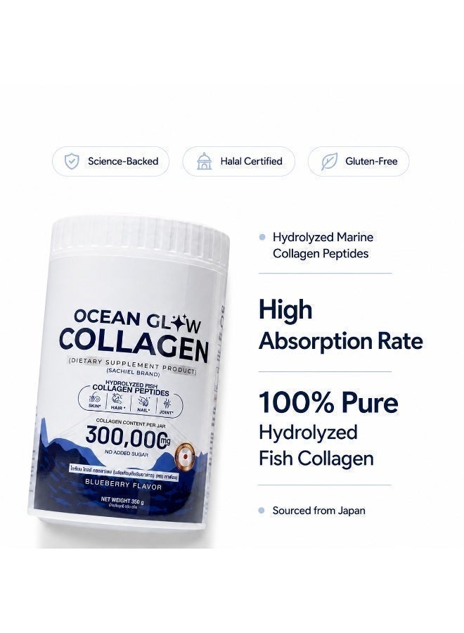 Sachiel Ocean Glow Japanese Marine Collagen 300,000mg | Hydrolyzed Fish Collagen Peptides | Anti-Aging & Skin Elasticity Support | Blueberry Flavor | Halal UAE - Image 3