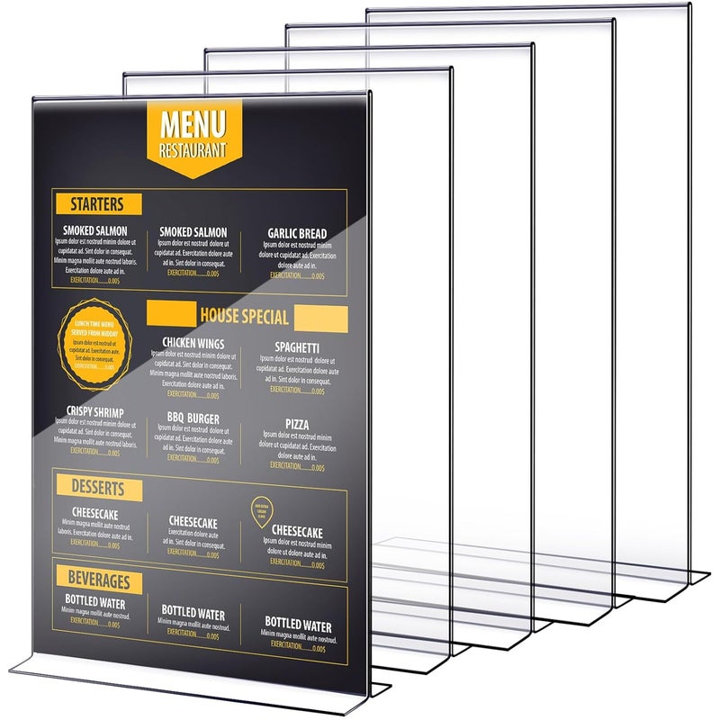 Shellwei 4 Pcs 11 x 14'' Acrylic Sign Holder Clear Acrylic Picture Frame Vertical Table Top Frame with Stand Double Sided T Shape Flyer Holder for Paper Menu Photo Restaurant Office Home - Image 1