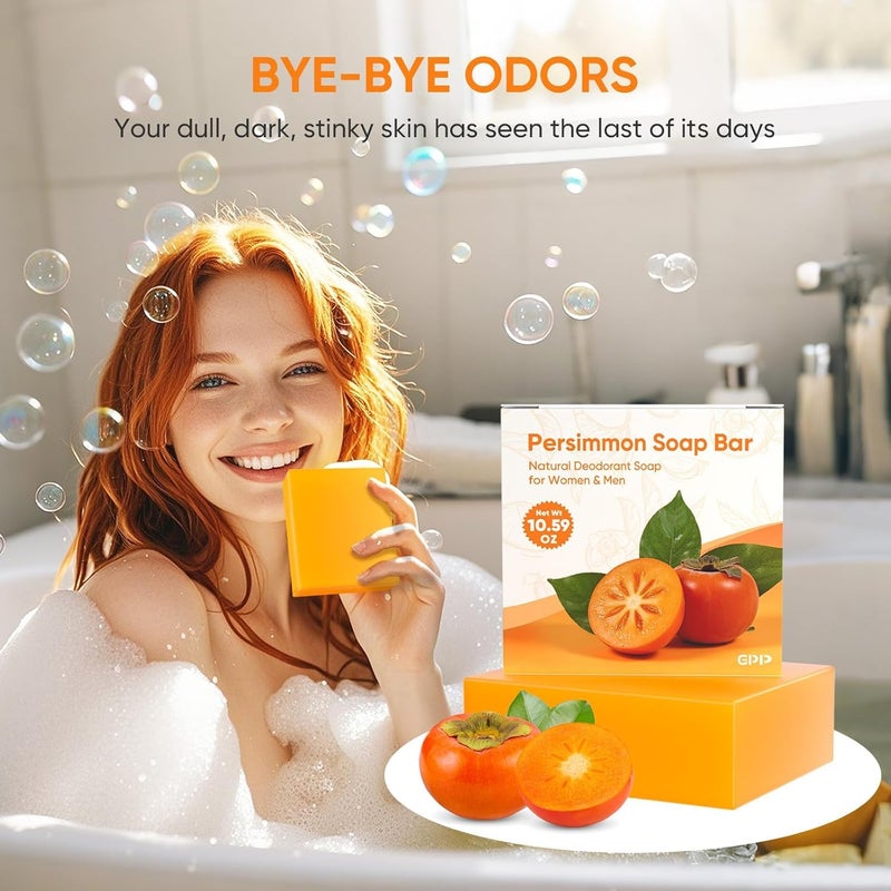 GPP Persimmon Soap Bar for Body Odor Control â€“ 3 PCS Natural Body Wash Soap for for Old People Smell Eliminating Body Odor, Purifying Deodorizing Odor Eliminator for Women & Men, 3.53oz/per - Image 3