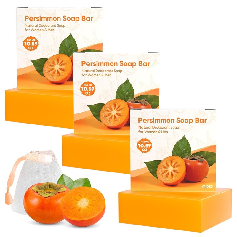 GPP Persimmon Soap Bar for Body Odor Control â€“ 3 PCS Natural Body Wash Soap for for Old People Smell Eliminating Body Odor, Purifying Deodorizing Odor Eliminator for Women & Men, 3.53oz/per - Image 1