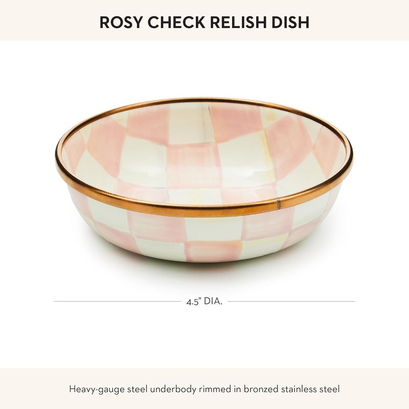 mackenzie childs MACKENZIECHILDS Enamel Relish Dish Small Serving Bowl for Entertaining PinkandWhite Rosy Check - Image 4
