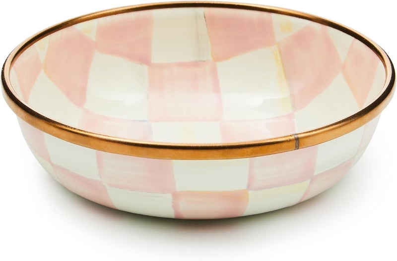 mackenzie childs MACKENZIECHILDS Enamel Relish Dish Small Serving Bowl for Entertaining PinkandWhite Rosy Check - Image 1