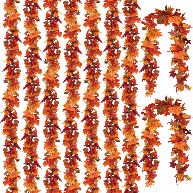 CQURE CQURE 9 Pack Maple Fall Leaves Garland  Artificial Thanksgiving Decor for Home Wedding Fireplace Party 