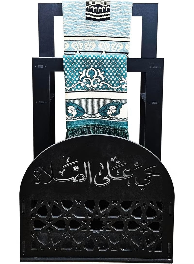 Eworld 2-in-1 Prayer Mat Stand with Built-In Quran Holder | Elegant Black Islamic Design with Arabic Calligraphy | Water & Fireproof - Image 3