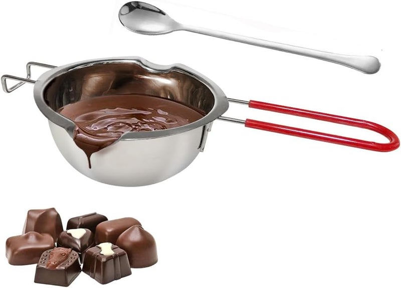 QLESHINING Chocolate Melting Pot 12oz(400ml), 18/8 Stainless Steel Universal Double Boiler Spouts, Heat-Resistant Handle, Flat Bottom, Butter Chocolate Cheese Caramel Soap Candle Making Wax Melting - Image 4