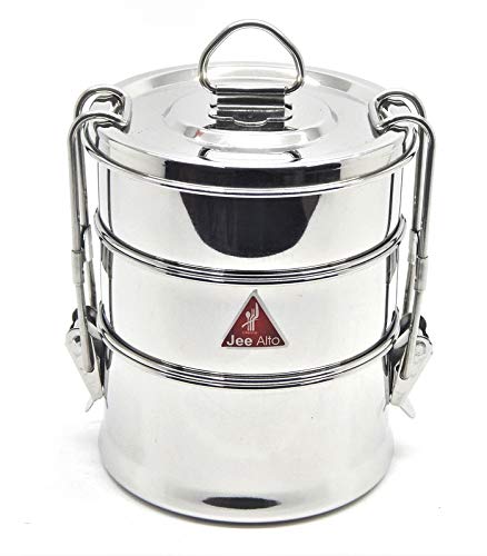 JEE ALTO Stainless Steel Lunch Kit/Tiffin Carrier with Plate (Big- 3 Tier) 1300ml - Image 5