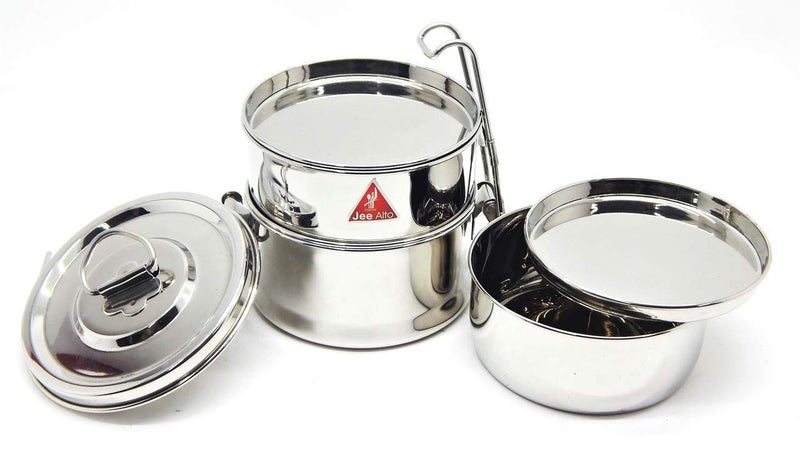 JEE ALTO Stainless Steel Lunch Kit/Tiffin Carrier with Plate (Big- 3 Tier) 1300ml - Image 2