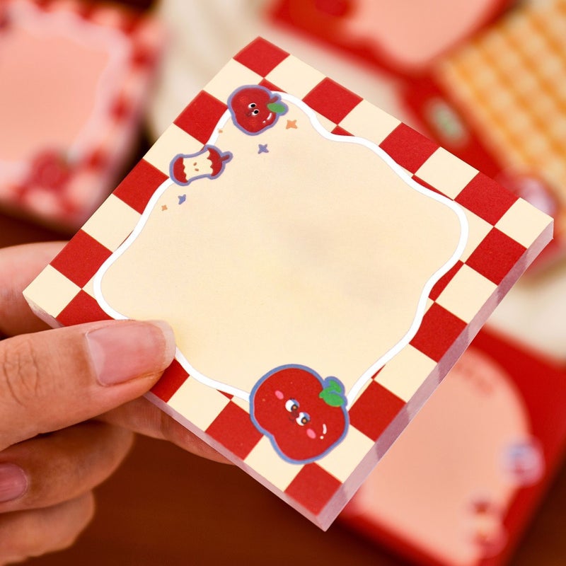 1pc Assorted Apple Shaped Sticky Notes Cartoon Checkered Memo Pad 3.15x3.15inch For Student Journal Message Taking - Image 4