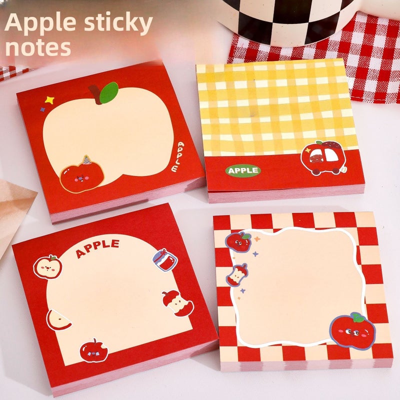 1pc Assorted Apple Shaped Sticky Notes Cartoon Checkered Memo Pad 3.15x3.15inch For Student Journal Message Taking - Image 1