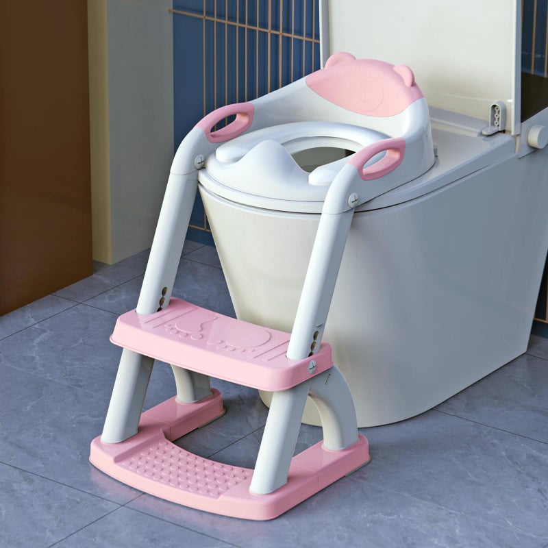 SKYROKU SKYROKU Potty Training Toilet, New Sector-Shape Stabilized Base two in one Toddler Toilet Seat with Splash Guard, Anti Slip Pad, and Step Stool Pink  - Image 1