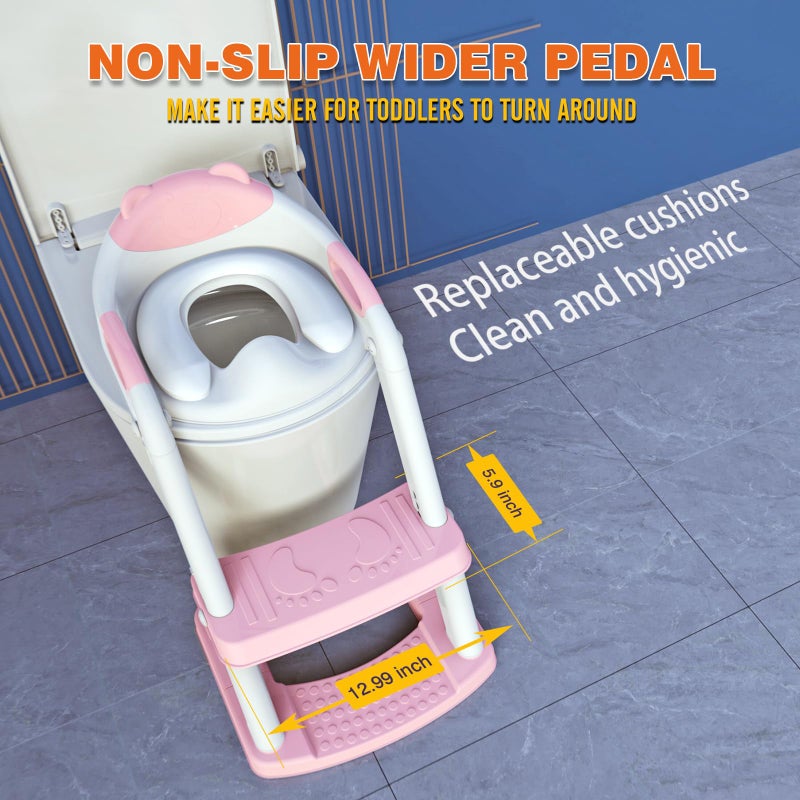 SKYROKU SKYROKU Potty Training Toilet, New Sector-Shape Stabilized Base two in one Toddler Toilet Seat with Splash Guard, Anti Slip Pad, and Step Stool Pink  - Image 5