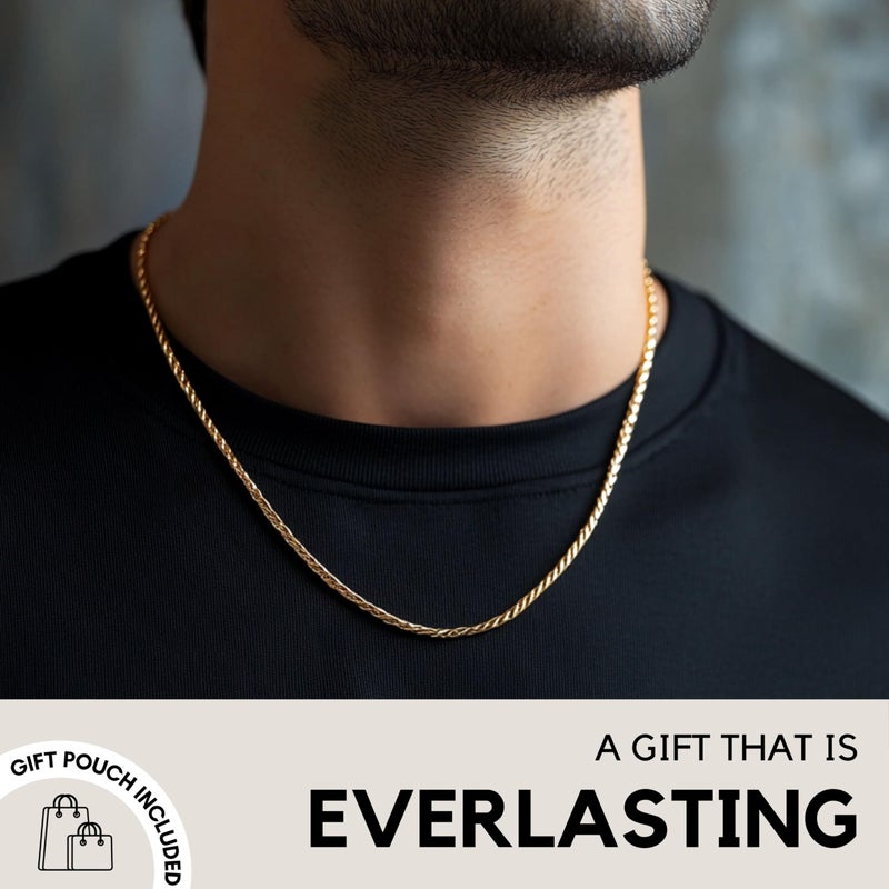 KISPER Solid 18K Gold Over 925 Sterling Silver Italian Diamond-Cut 1.5mm Braided Rope Chain Necklace - for Men & Women with Lobster Clasp - Made in Italy, 18" - Image 5