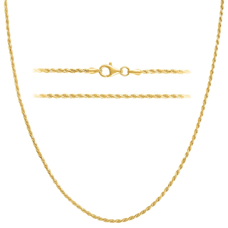 KISPER Solid 18K Gold Over 925 Sterling Silver Italian Diamond-Cut 1.5mm Braided Rope Chain Necklace - for Men & Women with Lobster Clasp - Made in Italy, 18" - Image 1