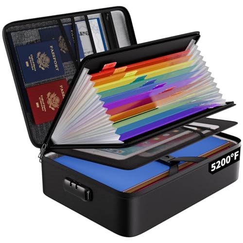 ENGPOW Fireproof File Organizer Bag with 13 Colorful Pockets Accordion File Folder,5200℉ Document Organizer Box with Lock&Labels,Multi-Layer Portable Home Safe Storage for Important Documents,Files - Image 1