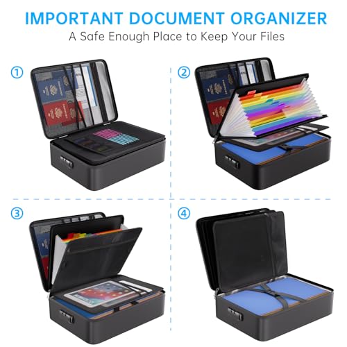 ENGPOW Fireproof File Organizer Bag with 13 Colorful Pockets Accordion File Folder,5200℉ Document Organizer Box with Lock&Labels,Multi-Layer Portable Home Safe Storage for Important Documents,Files - Image 3