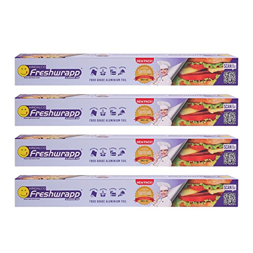 HINDALCO Eco-Friendly Freshwrapp Aluminium Foil/Aluminium Foil Paper/foil Paper for Kitchen/Disposable/Food Parcel/Fresh Food/33 Gm and 50% Extra Free Inside_Silver-Combo Pack of 4 (33170004) - Image 1
