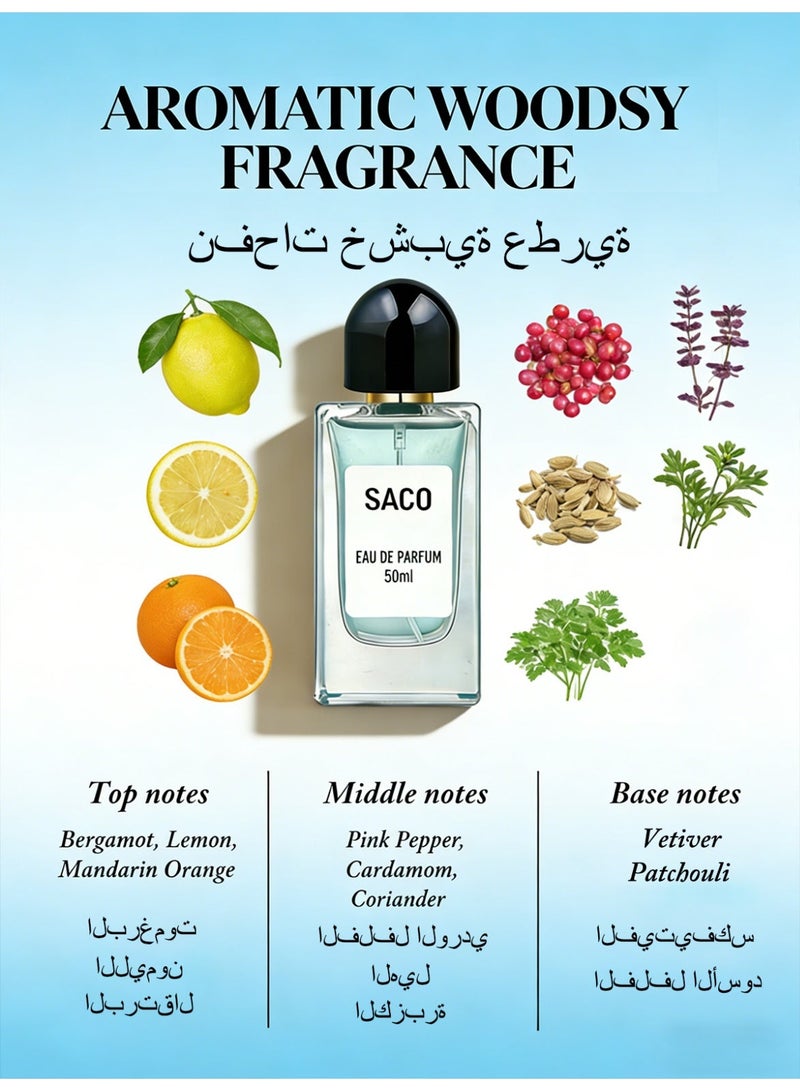 SACO/Vetiver Notes/Aromatic Woody Eau De Parfum/50ML/Suitable for Men and Women - Image 2