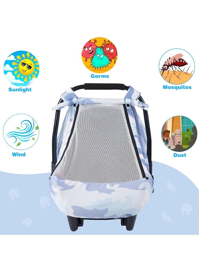 SMTTW Car Seat Cover for Babies, Stretchy Breathable Carseat Canopy with Peek Window, Multiuse Infant Stroller Cover for Baby Boys Girls, Privacy Sun Shade & Wind Protect for Summer (Camouflage) - Image 3