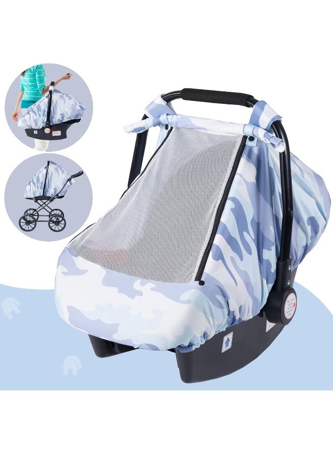 SMTTW Car Seat Cover for Babies, Stretchy Breathable Carseat Canopy with Peek Window, Multiuse Infant Stroller Cover for Baby Boys Girls, Privacy Sun Shade & Wind Protect for Summer (Camouflage) - Image 5
